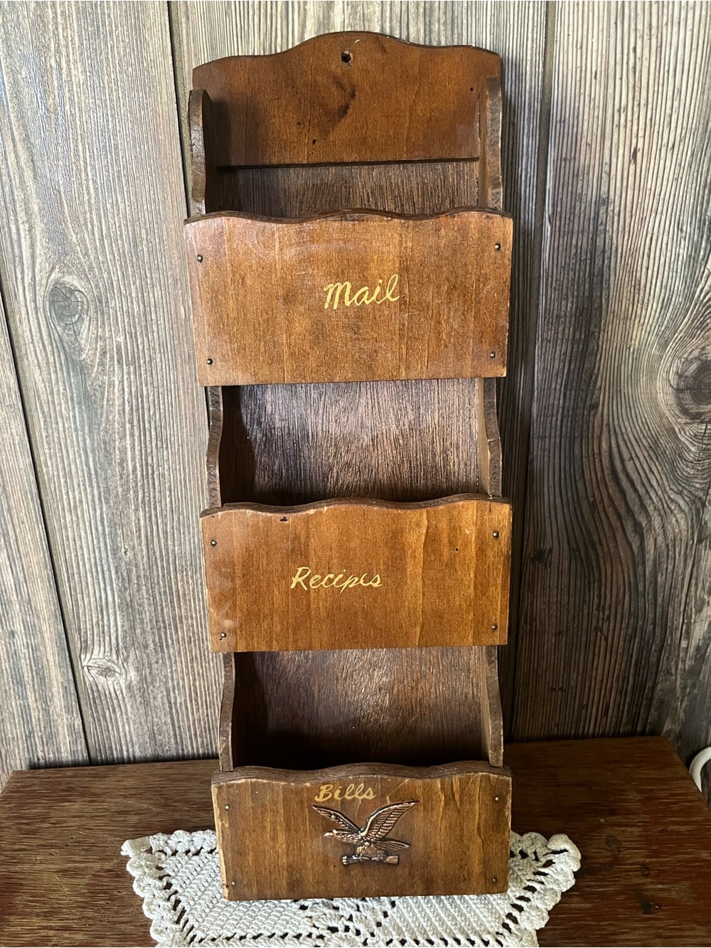 Wood Wall Organizer Rack - Brown Mail, Recipes & Bills Holder